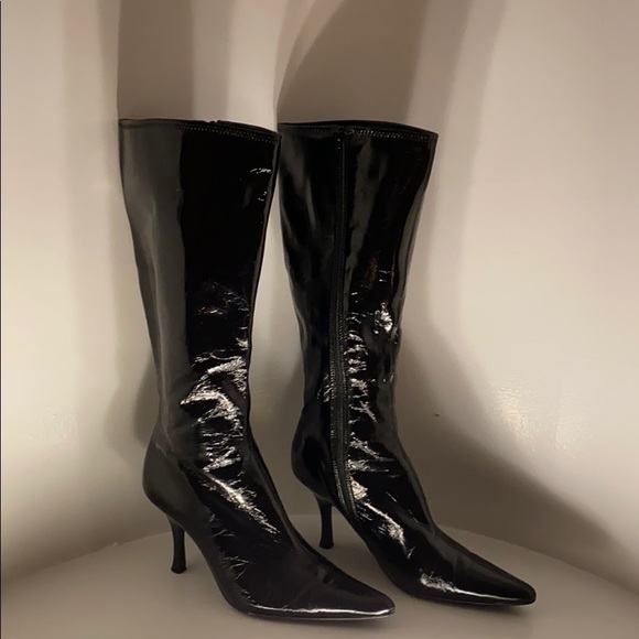 patent leather stretch boots